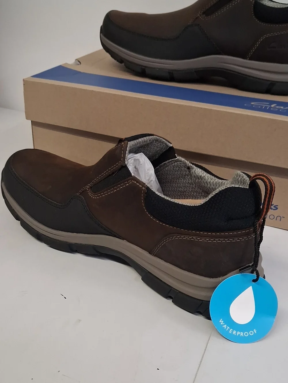 NWT Mens Clark's Walpath Step Dark Brown Leather Slip On Shoes
